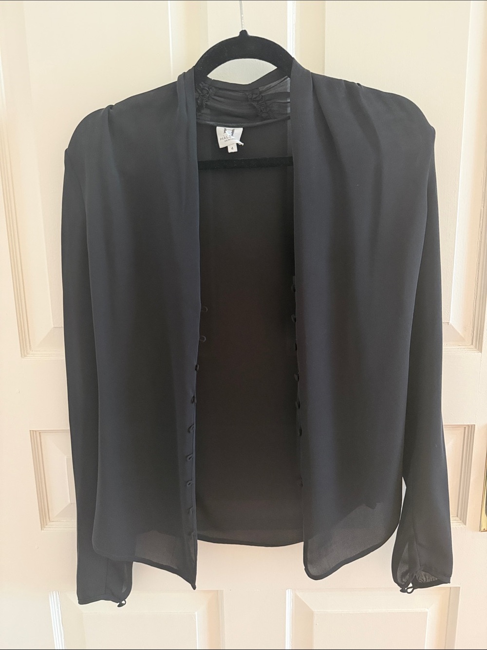Halston Heritage Black Sheer Button-Front Blouse